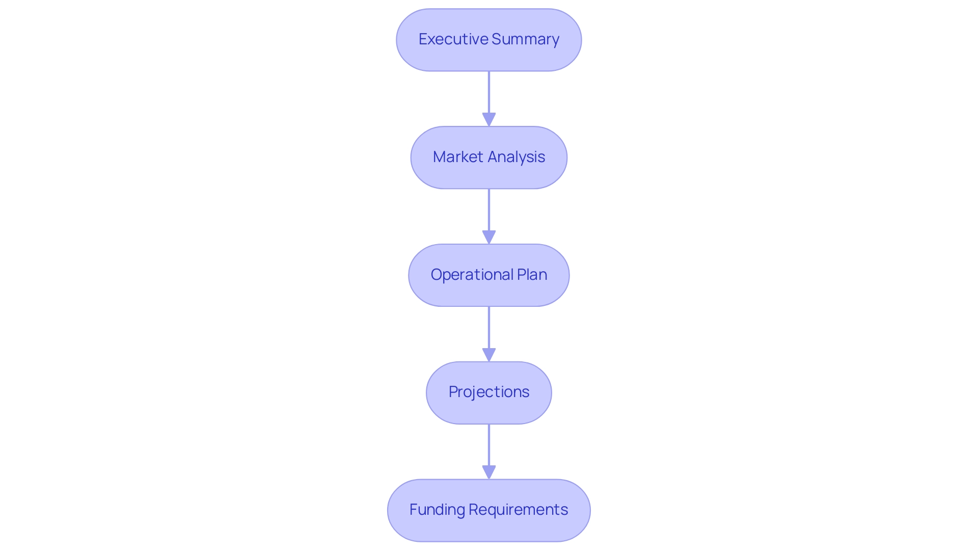 Each box represents a step in the business plan process, with arrows indicating the sequential flow from one step to the next.