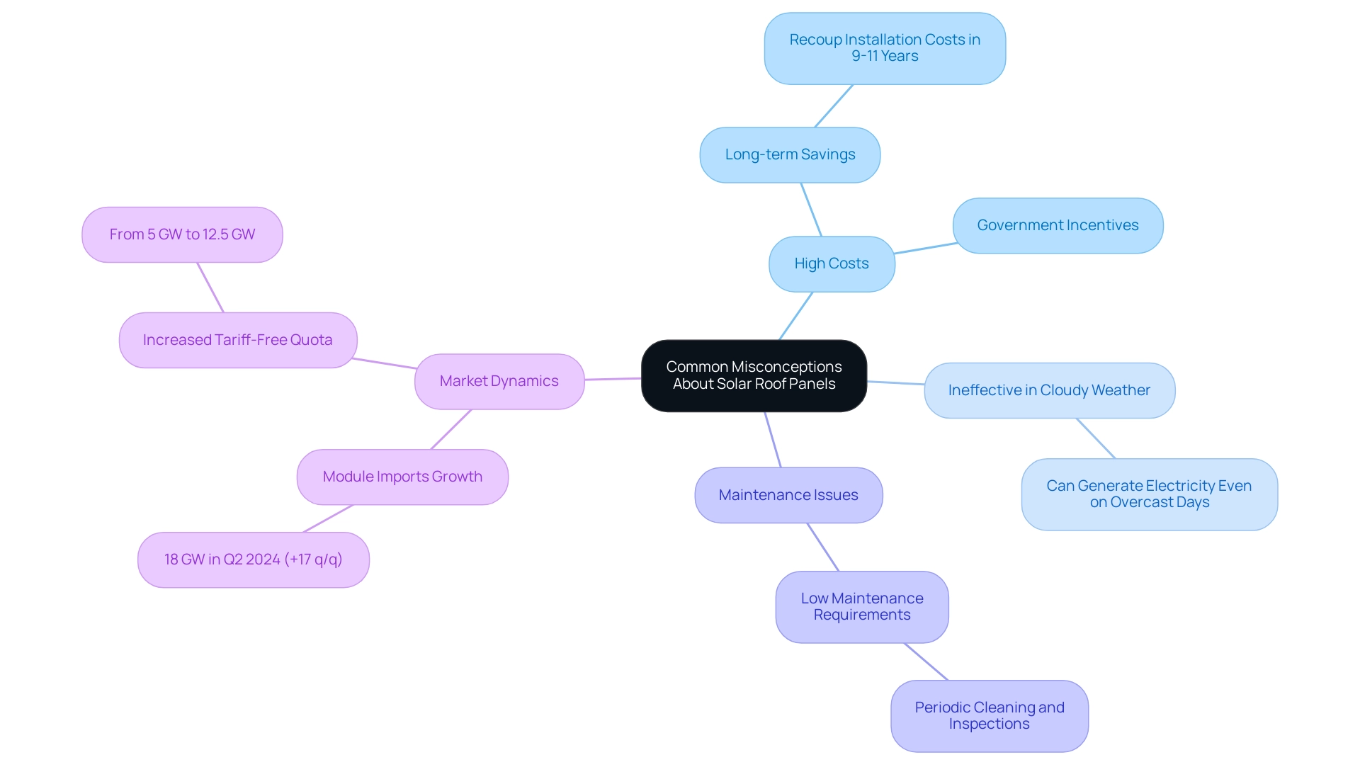 The central node represents the overarching theme, with branches illustrating common myths and sub-branches detailing factual corrections and data.